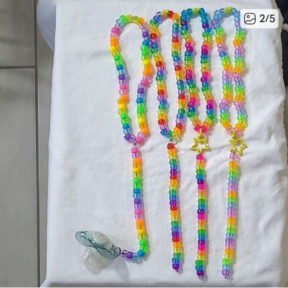 Jolly Rancher Kandi Kid Drop Necklace Binky Cord Binky Earring Rave Set - Picture 6 of 9